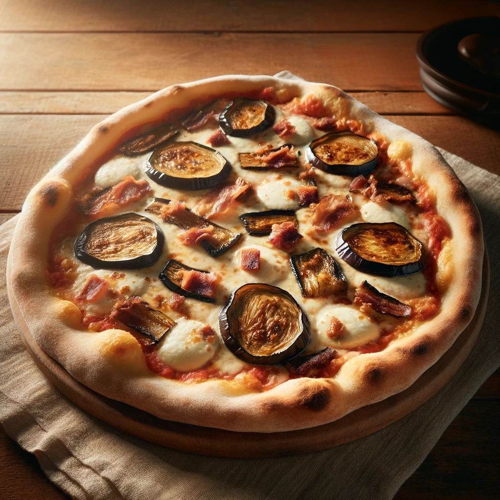 Pizza à l'aubergine et à la pancetta