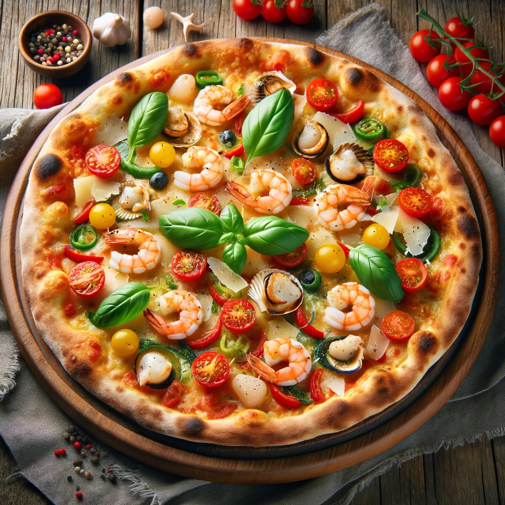 Pizza aux fruits de mer et aux agrumes